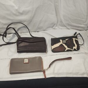 Dooney & Bourke Brown and Cream Wristlet Set